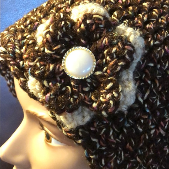 Ladies floppy winter hat flower beanie New hand crochet by me #351 - Picture 3 of 7
